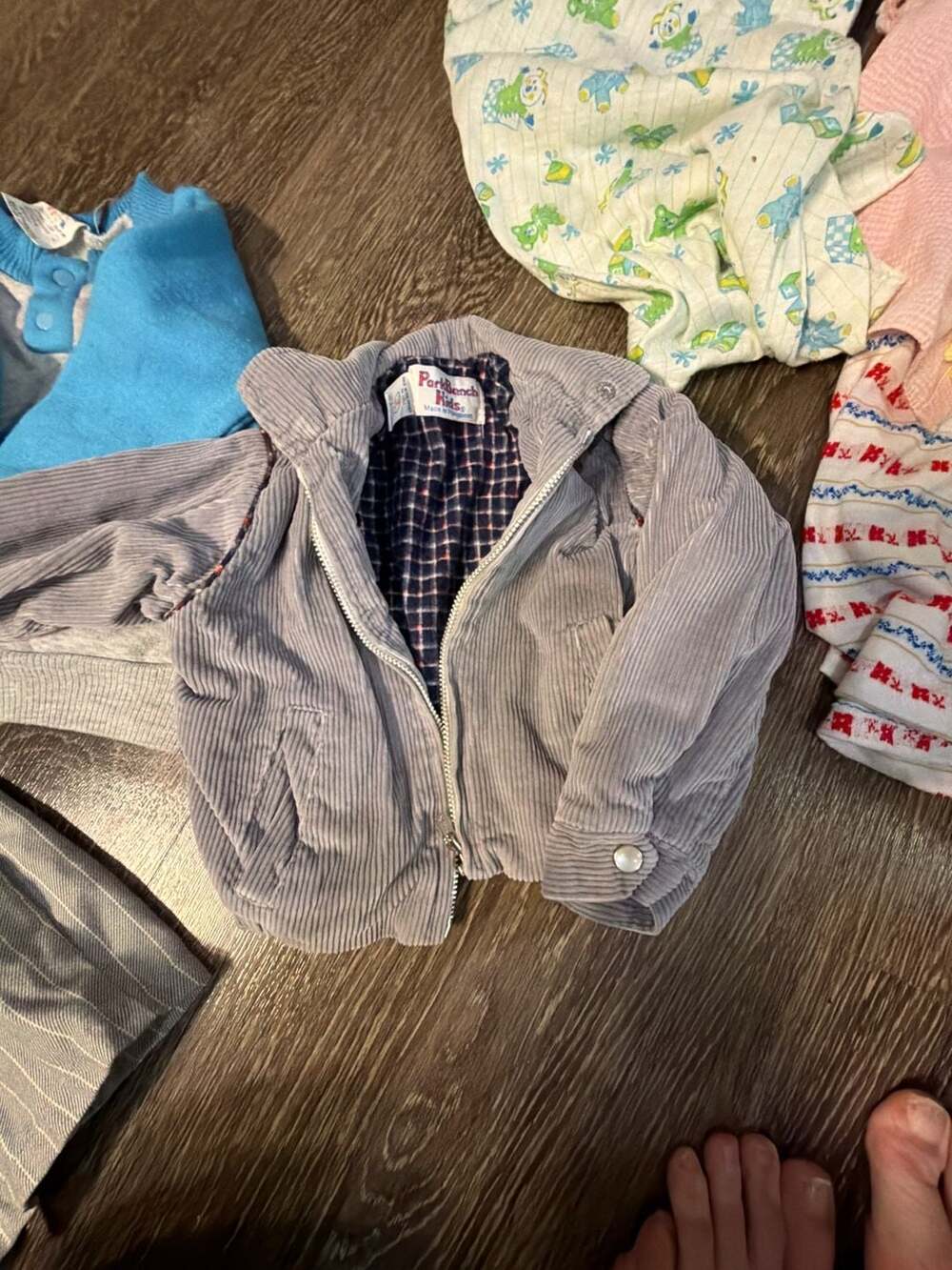 Park Bench Kids Gray Corduroy Jacket with Plaid Lining Size 18 Months